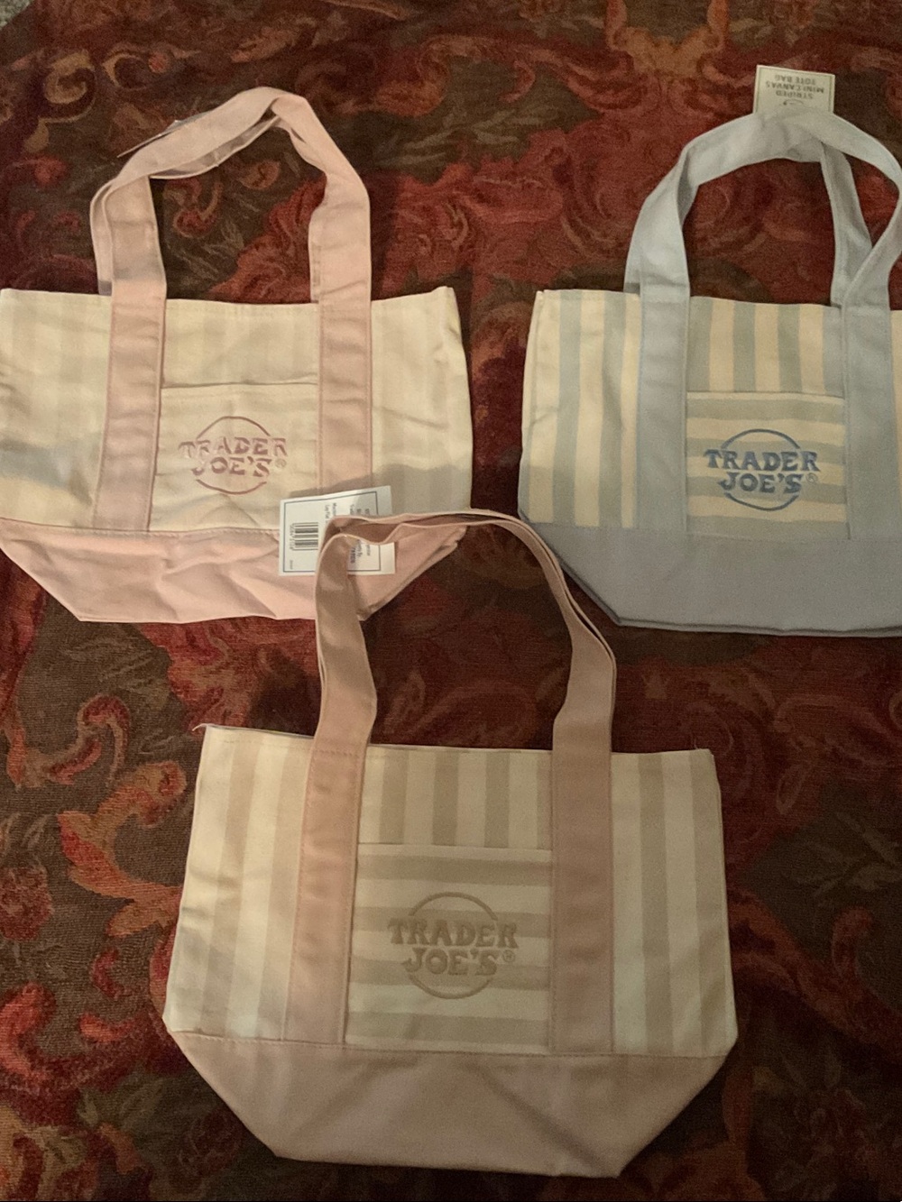 Trader Joe's Pink Stripe Canvas Tote Bag
